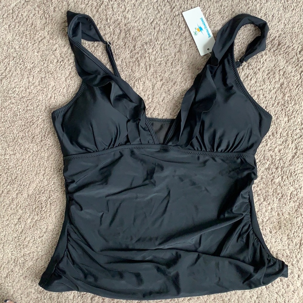 NWT black ruffle tankini top